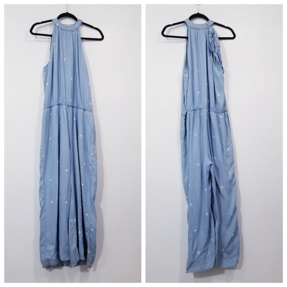 Cloth & Stone Medium Chambray Polka Dots Cropped Jumpsuit Sleeveless Wide Leg
